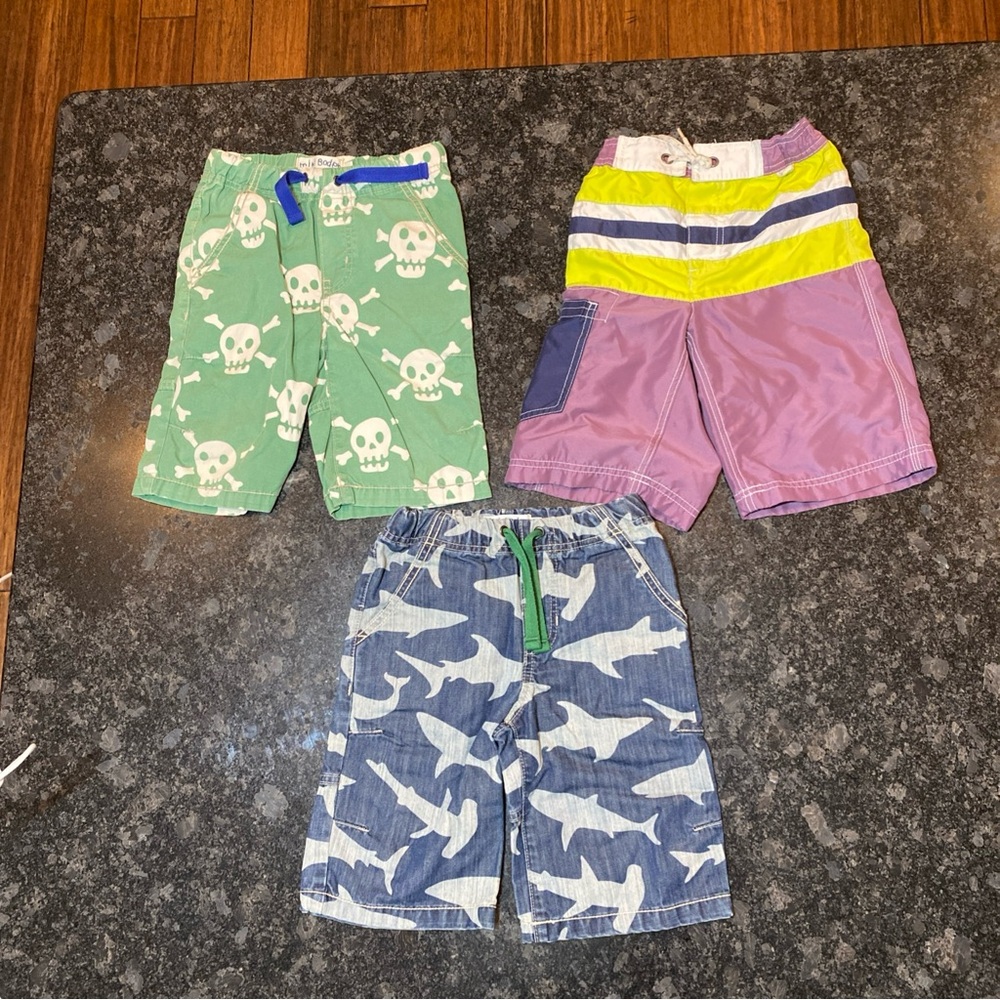 Lot of 3 Mini Boden 5Y Boys Pants Khaki Shorts Swim Trunks Sharks